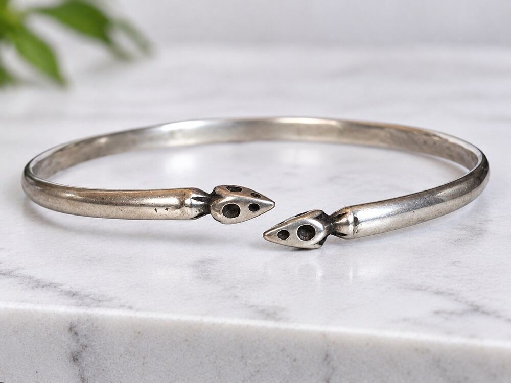 Vintage Sterling Silver Snake Serpent Bypass Bangle Bracelet Mexican Style 7.75”